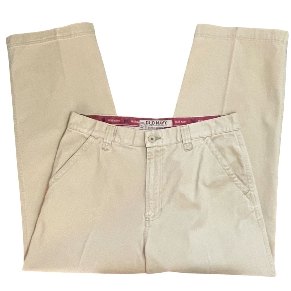 Old Navy Flat Front Straight Leg Khaki Chino Pant Light Tan Vintage Size 33x30 - Picture 3 of 9